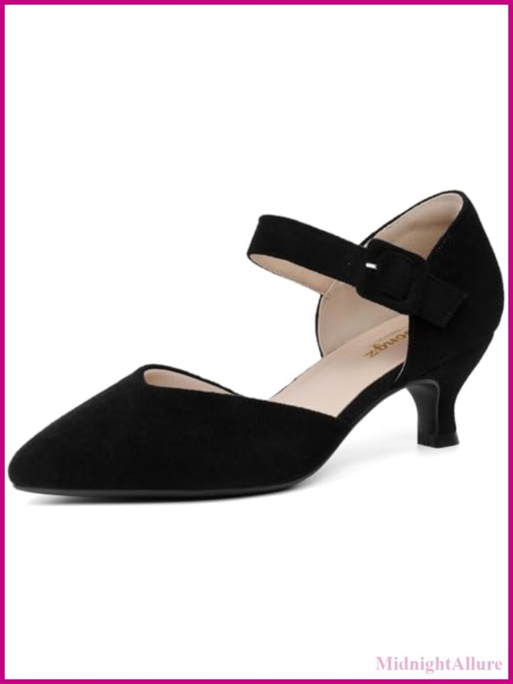 Kitten Heels Pointed Closed Toe Ankle Strap Buckle Low Heel Pumps Faux Leather